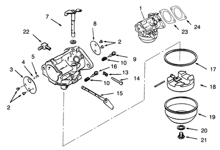 Carburetors Diagram and Parts List for 73401 3900001 - 3999999 Toro Lawn Tractor