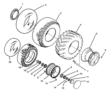 Wheels And Tires Diagram and Parts List for 73501 59000001 - 59000411 Toro Lawn Tractor