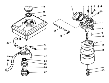 Fuel Tank & Carburetor Assembly Diagram and Parts List for 58435 4000001 - 4999999 Toro Edger