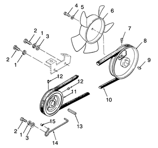Drive Belt And Pulleys Diagram and Parts List for 73401 3900001 - 3999999 Toro Lawn Tractor