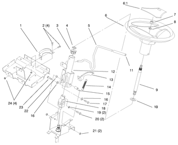 Steering Wheel And Tilt Diagram and Parts List for 72064 7900001 - 7999999 Toro Lawn Tractor