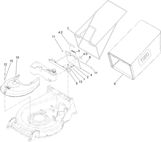 Bag And Door Assembly Diagram and Parts List for 22203TE (312000001-312999999)(2012) Toro Lawn Mower