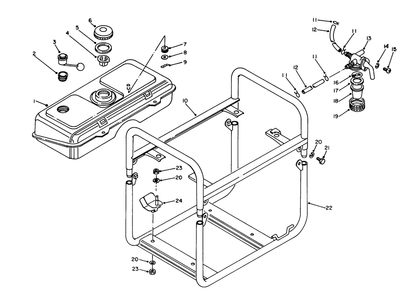 Fuel Tank & Frame Assembly Diagram and Parts List for 62018 3000001 - 3999999 Toro Generator