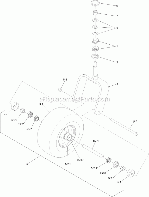 Caster Fork And Wheel Assembly Diagram and Parts List for 74927 315000001-315999999 Toro Lawn Mower