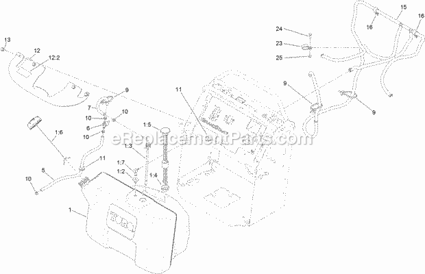 Fuel Tank Assembly Diagram and Parts List for 74575 315000001-315999999 Toro Lawn Mower