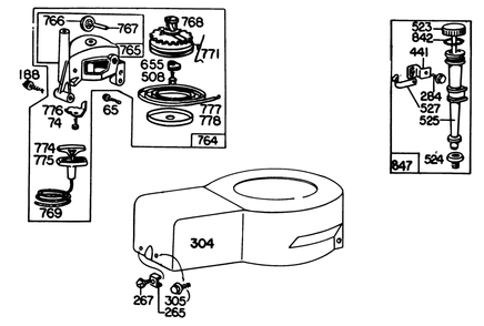 Starter & Shroud Assembly Model 93508-0192-01, Starter & Shroud Assembly Model 92908-1956-01 Diagram and Parts List for 20755 2000001 - 2999999 Toro Lawn Mower