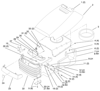 Hood And Grill Diagram and Parts List for 72064 7900001 - 7999999 Toro Lawn Tractor