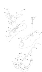 Body Styling And Fuel Pod Assembly Diagram and Parts List for 75314 409400000 - 411415118 Toro Lawn Tractor