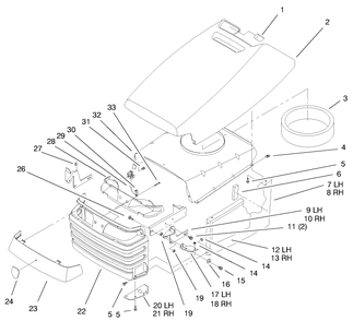 Hood & Grill Assembly Diagram and Parts List for 72115 9900001 - 9999999 Toro Lawn Tractor