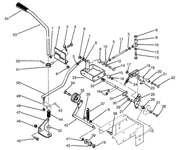 Clutch, Brake & Speed Control Linkage Diagram and Parts List for 73520 5900001 - 5900177 Toro Lawn Tractor