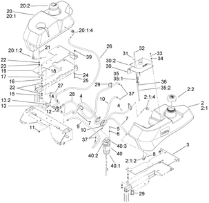 Tank And Fuel Line Assembly Diagram and Parts List for 74281TE (270000001-270000300)(2007) Toro Lawn Tractor