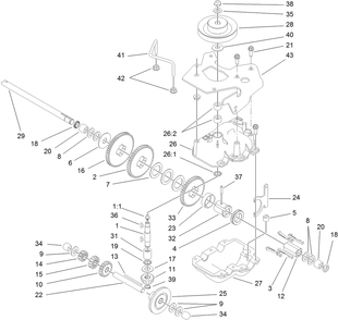 Gear Case Assembly Diagram and Parts List for 22203TE (312000001-312999999)(2012) Toro Lawn Mower