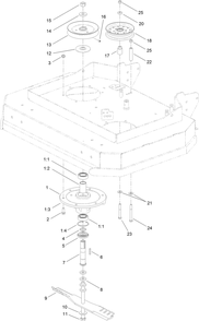 Sheave, Spindle And Blade Assembly Diagram and Parts List for 2711 315000001 - 315999999 Toro Lawn Tractor Accessories