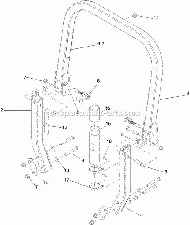 Roll-Over Protection System Assembly No. 116- Diagram and Parts List for 74901CP 311000001-311999999 Toro Lawn Mower