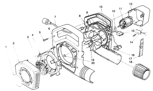 Blower Assembly Diagram and Parts List for 51576 39000001 - 39999999 Toro Leaf Blower / Vacuum