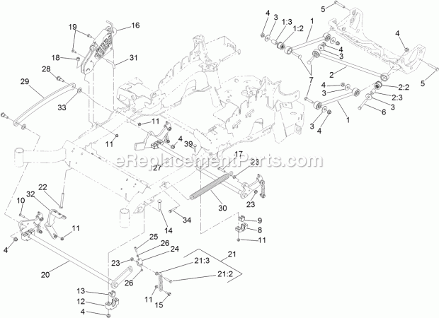 Decklift Assembly Diagram and Parts List for 74954 312000001-312999999 Toro Lawn Mower
