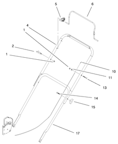 Handle & Controls Assembly Diagram and Parts List for 20010 9900001 - 9999999 Toro Lawn Mower