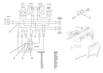 Electrical Wire Diagram, Power Cord And Side Discharge Chute Assembly Diagram and Parts List for 21040 7900001 - 7999999 Toro Lawn Mower