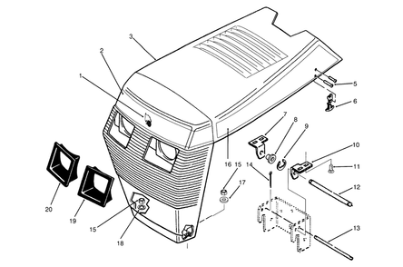 Hood Assembly Diagram and Parts List for 73501 59000412 - 59002868 Toro Lawn Tractor
