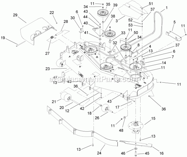 Deck Assembly Diagram and Parts List for 74238 270000001-270999999 Toro Lawn Mower