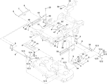 Deck Lift Assembly Diagram and Parts List for 74056TE 412000000 - 414072157 Toro Lawn Tractor
