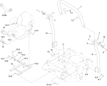 Roll-Over Protection System Assembly Diagram and Parts List for 74264TE (313000001-313999999)(2013) Toro Lawn Mower