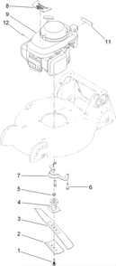 Engine And Blade Assembly Diagram and Parts List for 22186TE (311000001-311999999)(2011) Toro Lawn Mower