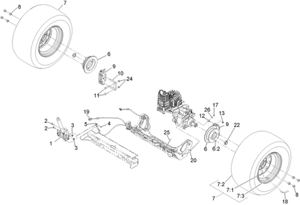 Rear Wheel And Park Brake Assembly Diagram and Parts List for 74951 (311000001-311000402)(2011) Toro Lawn Mower