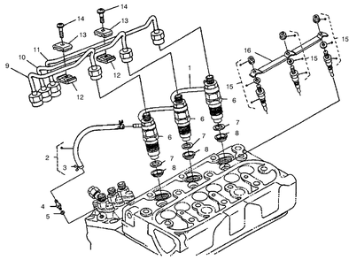Nozzle Holder And Glow Plugs Assembly Diagram and Parts List for 22303 990001 - 999999 Toro Lawn Tractor Accessories