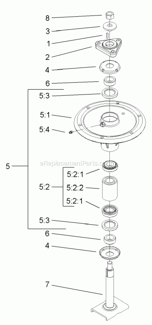 Spindle Assembly No. 106-3217 Diagram and Parts List for 74262TE 260000001-260999999 Toro Lawn Mower