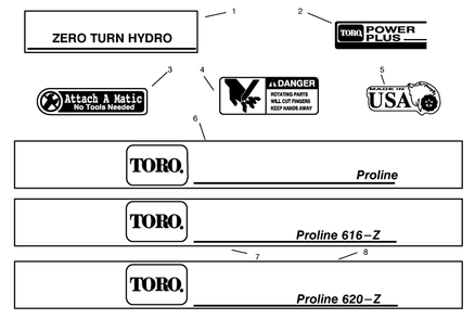 Decals (Continued) Diagram and Parts List for 74021 490001 - 499999 Toro Lawn Tractor