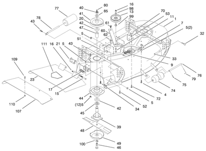 Deck And Spindle Assembly Diagram and Parts List for 30546 990001 - 999999 Toro Lawn Mower