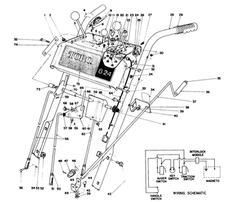Handle Assembly Diagram and Parts List for 38080 1000001 - 1999999 Toro Snow Blower