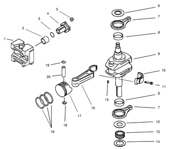 Piston And Crankshaft Assembly Diagram and Parts List for 30261TE (240000001-240999999)(2004) Toro Lawn Mower