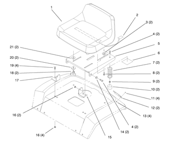 Seat Diagram and Parts List for 72104 8900001 - 8900599 Toro Lawn Tractor
