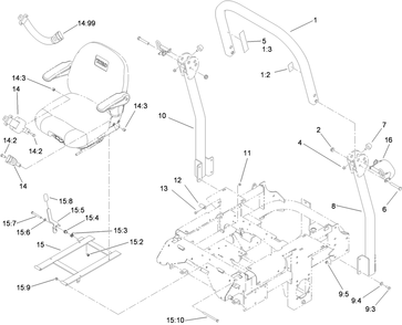 Roll-Over Protection System Assembly Diagram and Parts List for 74264TE (310000001-310999999)(2010) Toro Lawn Mower