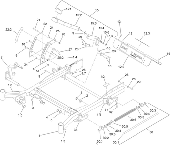 Front Frame Assembly Diagram and Parts List for 74264TE (312000001-312299999)(2012) Toro Lawn Mower