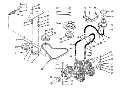 Transmission & Drive System Assembly Diagram and Parts List for Y1-16OEE4 2000001 - 2999999 Toro Lawn Tractor