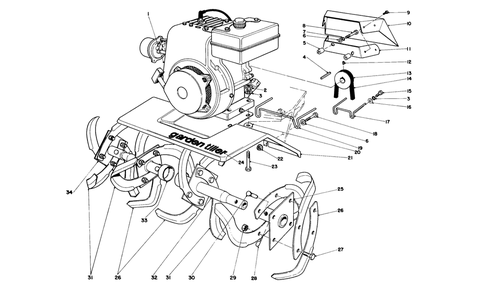 Tine And Engine Assembly Diagram and Parts List for 58007 2000001 - 2999999 Toro Tiller
