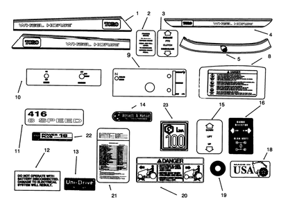Decals Diagram and Parts List for 73440 5900223 - 5999999 Toro Lawn Tractor