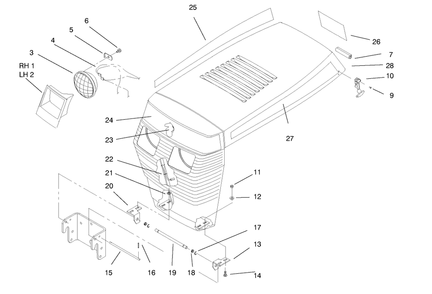Hood Assembly Diagram and Parts List for 73403 7900001 - 7999999 Toro Lawn Tractor