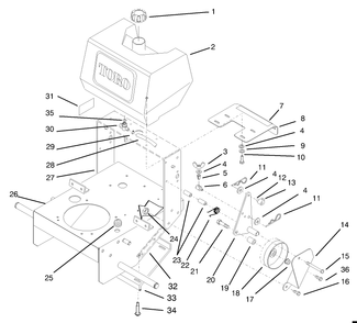 Frame, Fuel Tank And Wheel Drive Idler Diagram and Parts List for 30165 890001 - 899999 Toro Lawn Tractor Accessories