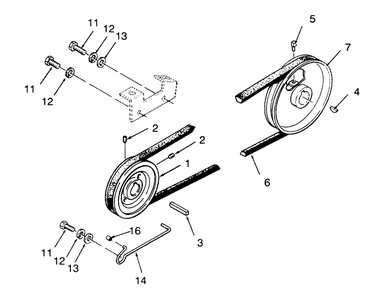 Drive Belt And Pulleys Diagram and Parts List for 73400 3900001 - 3999999 Toro Lawn Tractor