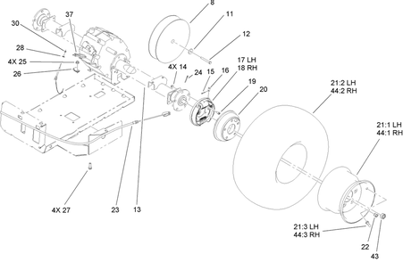 Rear Tire And Transaxle Assembly Diagram and Parts List for 12004TC 260000001 - 260999999 Toro Lawn Tractor