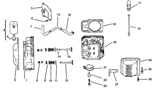 Head/Valve/Breather Diagram and Parts List for 72043 6900001 - 6999999 Toro Lawn Tractor