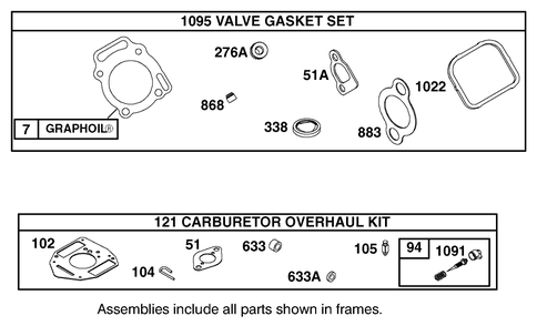 Valve Gasket Set And Carburetor Overhaul Kit Diagram and Parts List for 12004 220000001 - 220999999 Toro Lawn Tractor