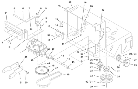 Transmission, Pulleys And Drive Belt Diagram and Parts List for 30194 990001 - 990200 Toro Lawn Mower