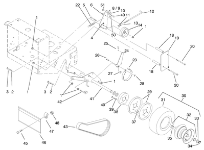 Wheel, Brakes And Traction Belts Diagram and Parts List for 30194 990201 - 999999 Toro Lawn Mower