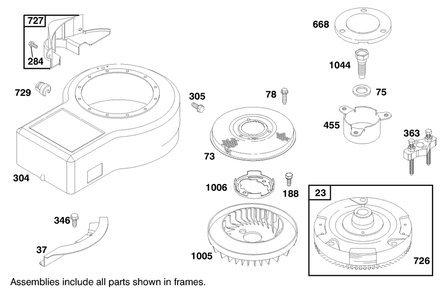 Engine Briggs & Stratton Model 283707-1156-E1 Diagram and Parts List for 71201 8900001 - 8999999 Toro Lawn Tractor
