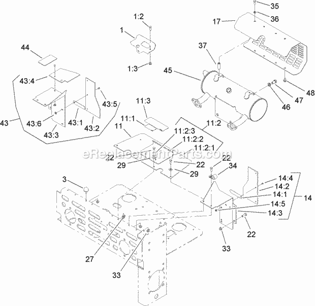Muffler And Guard Assembly Diagram and Parts List for 74263CP 270000001-270999999 Toro Lawn Mower